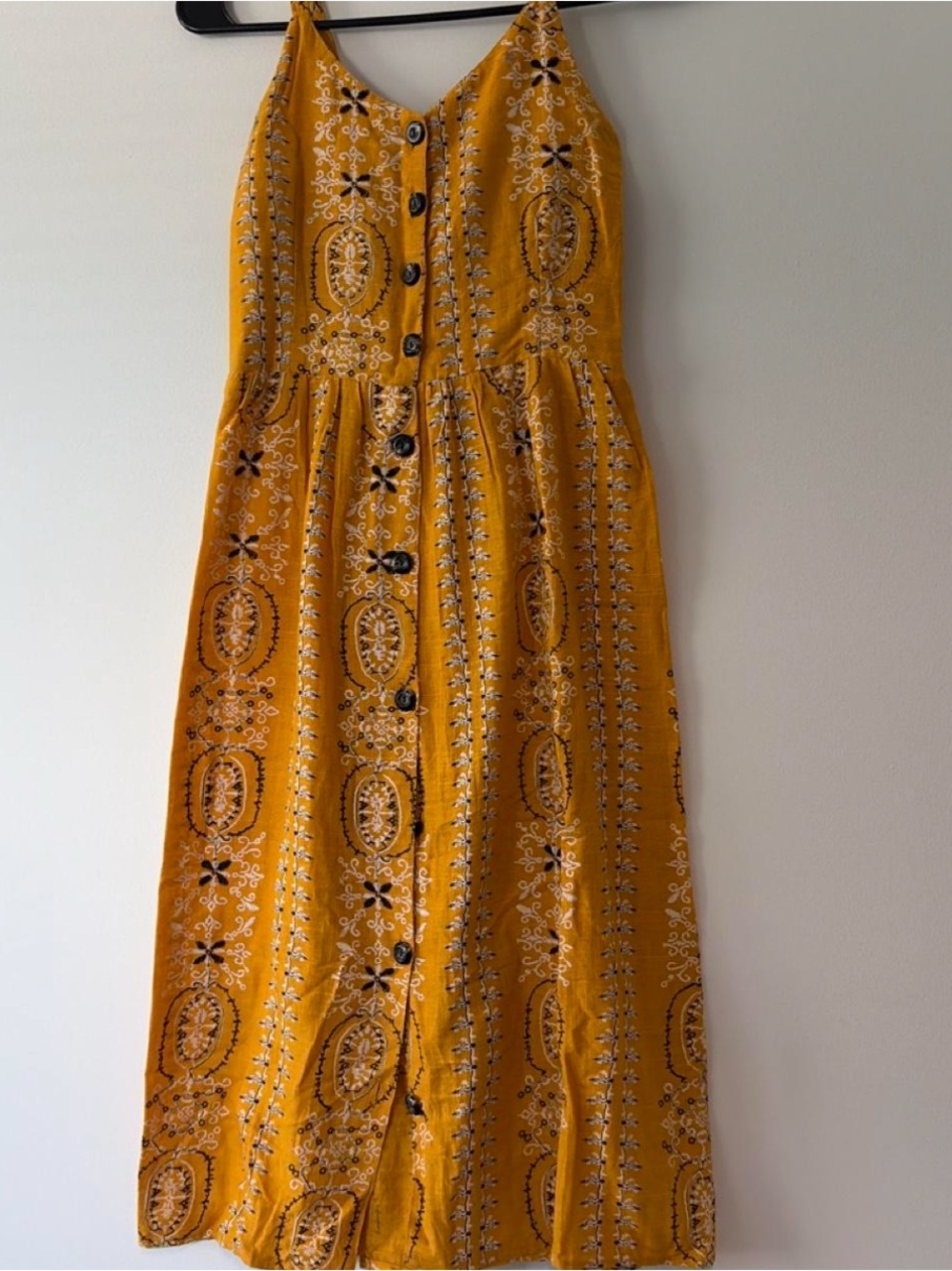 Mustard Yellow Printed Button-Front Maxi Dress